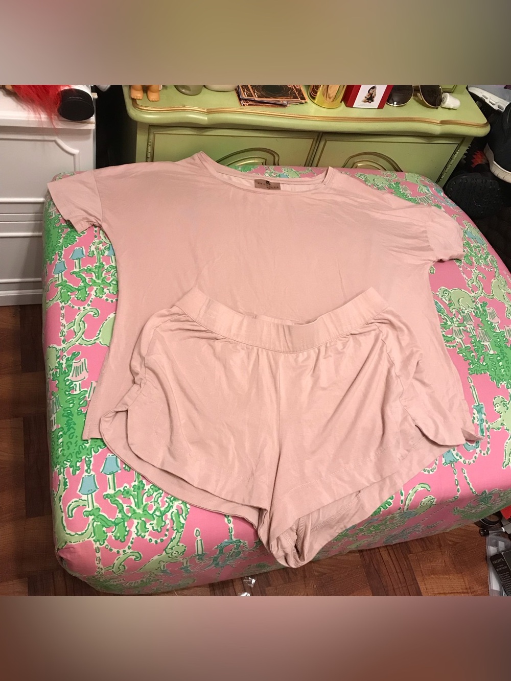 Recliner dusty rose pink lounge pj sleep top and shorts set size XS
